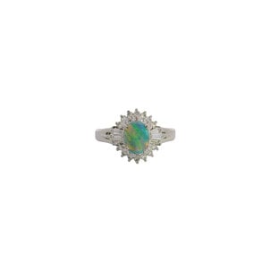 Plat 1960's .46ct Oval Australian Opal .48ct Dia Halo Ring Sz 6.25