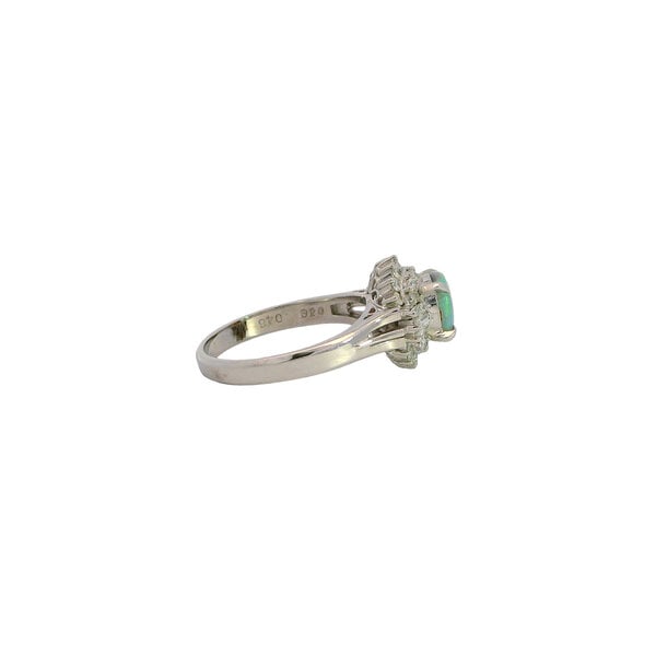 Platinum 1960's .46ct Oval Australian Opal & .48ct Diamond Halo Ring Size 6.25