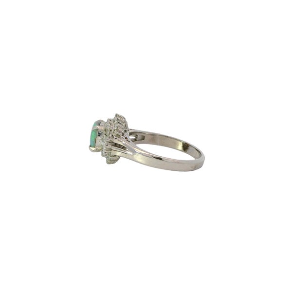 Platinum 1960's .46ct Oval Australian Opal & .48ct Diamond Halo Ring Size 6.25