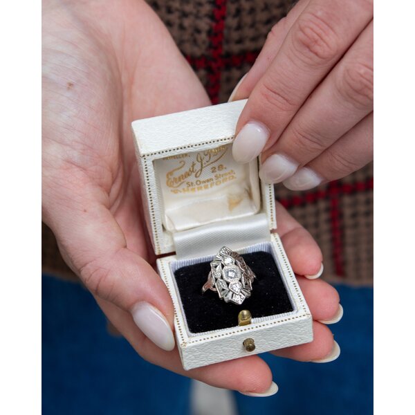 14K White Gold 1930's .32ct Diamond Art Deco Filigree Ring Size 6.5