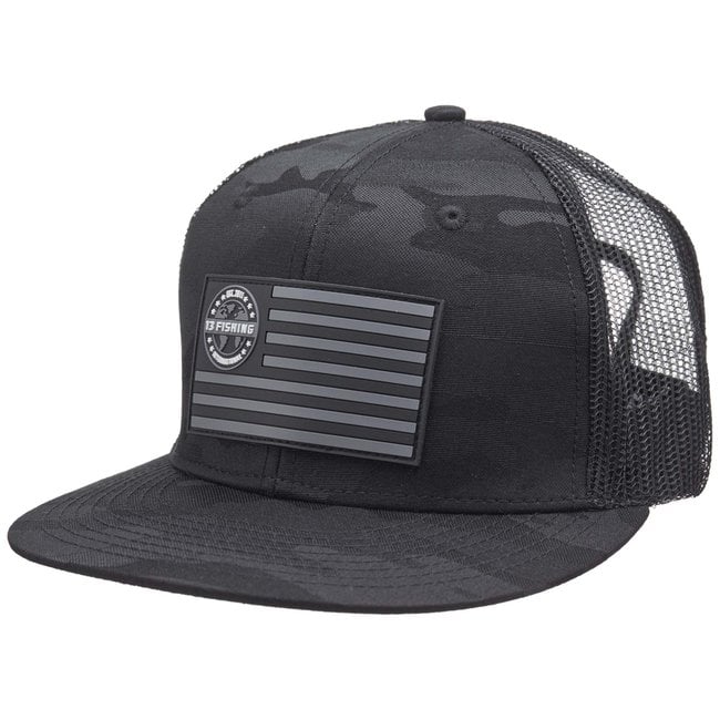 13 Fishing 13 Fishing Blackout Flatbrim Hat Black Flag Logo