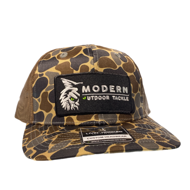 Modern Outdoor Apparel MOT Live Hooked Hats Woodland Camo/ Black Patch White Letter