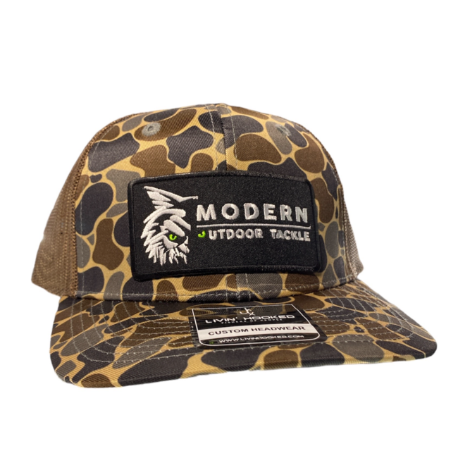 Modern Outdoor Apparel MOT Live Hooked Hats Woodland Camo/ Black Patch White Letter