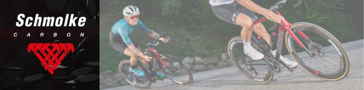 Schmolke Carbon lightweight bike components banner with logo and high-performance handlebars and seatposts
