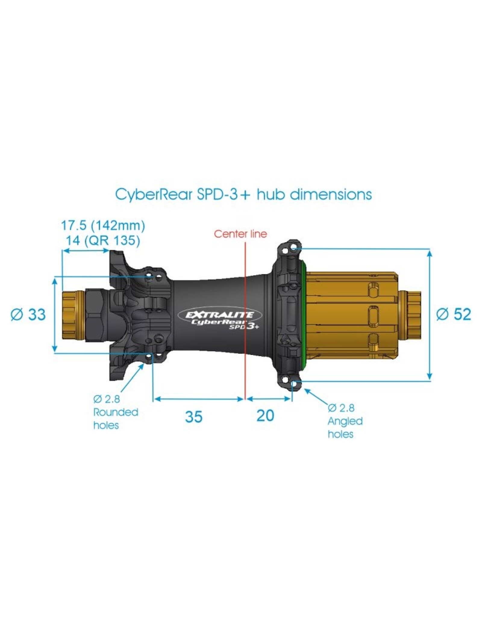 Extralite Extralite Cyber SPD-3+ Road 6-Bolt Disc Hubset