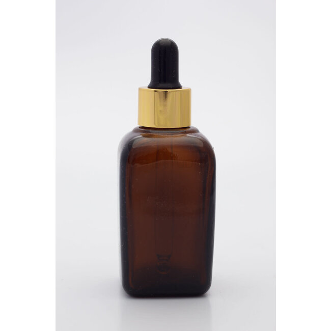 Glass Dropper Bottle - French Square - Amber Brown - 1.4 oz