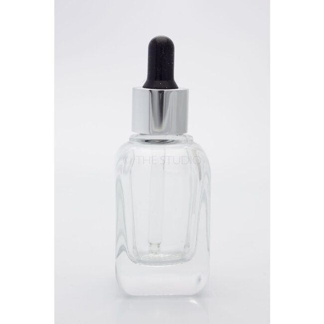 Glass Dropper Bottle - French Square - Clear - 1.2 oz