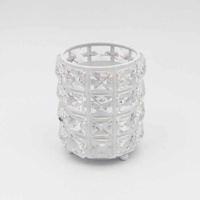 The Studio - Circle Brush Holder w/ Square Crystal - White
