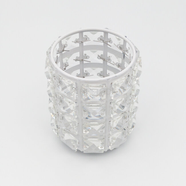 The Studio - Circle Brush Holder w/ Square Crystal - White