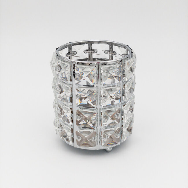 The Studio - Circle Brush Holder w/ Square Crystal - Silver