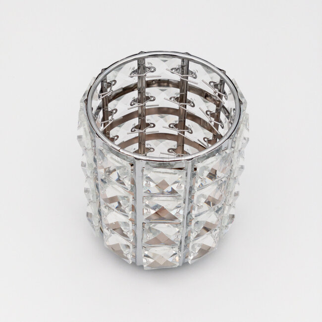 The Studio - Circle Brush Holder w/ Square Crystal - Silver