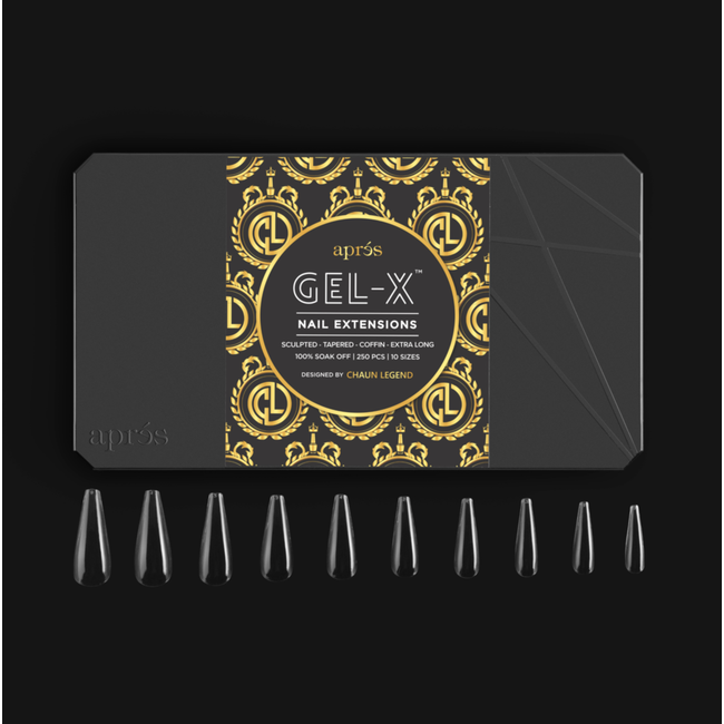 Apres - Tip Box Gel X - Clear - CHAUN LEGEND - Sculpted Tapered Coffin - Extra Long