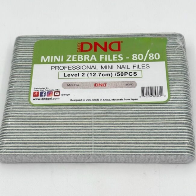 DND - Mini Nail File - 80/80 Grit - Zebra - 50 pcs
