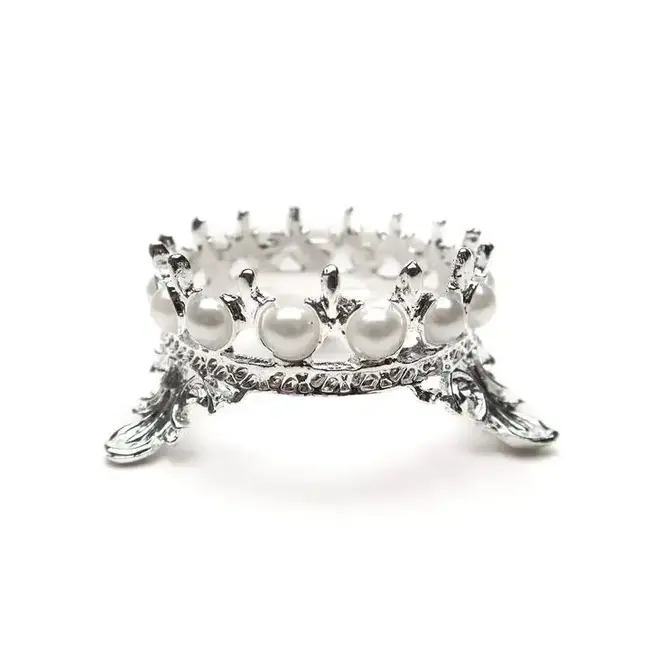 Crown Brush Holder - Antique Silver with Pearls