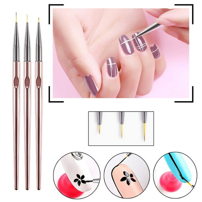 The Studio - Liner Brush - 3 PC - Rose Gold/ Silver