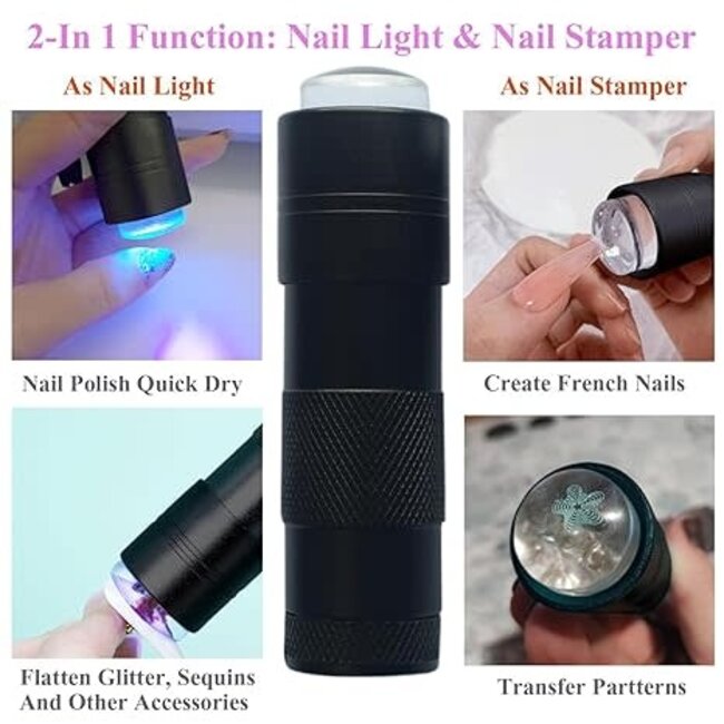 LED Flash Cure Flashlight with Silicon Stamper - Black