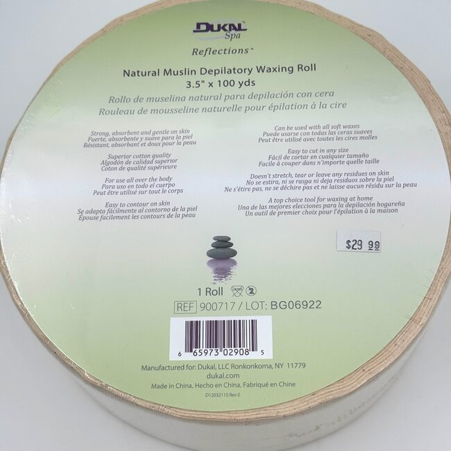 Dukal Spa - Natural Muslin Wax Roll - 3.5"x 100 yds - 900717
