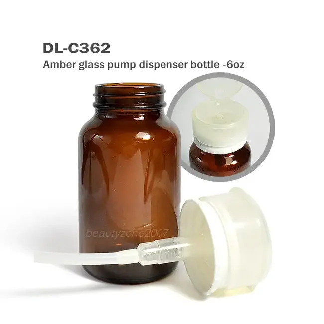 DL - Amber Glass Pump Dispenser Bottle - 6 oz - DL-C362