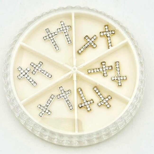 The Studio - Art Pack #468 - Silver and Gold Rhinestone Crosses - 12 pcs