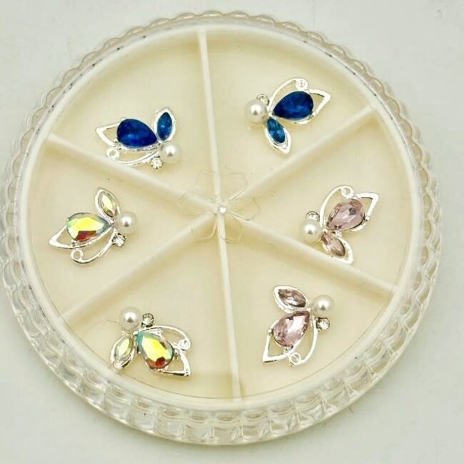 The Studio - Art Pack #517 - Butterfly Rhinestone Pearl Charms - 6 pcs