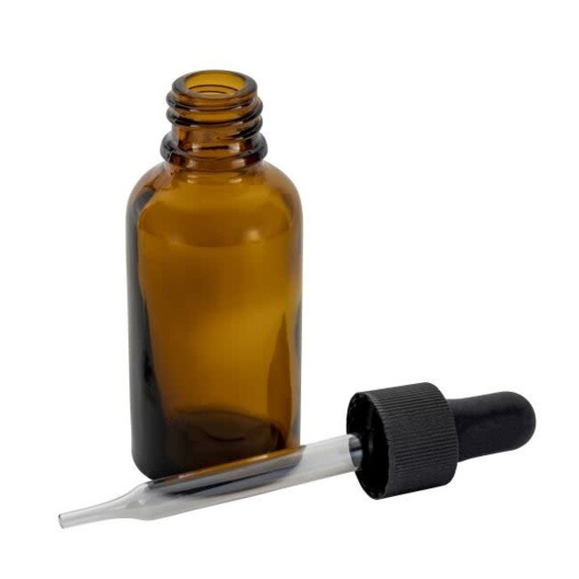 Glass Dropper Bottle - Amber Brown - 1 oz