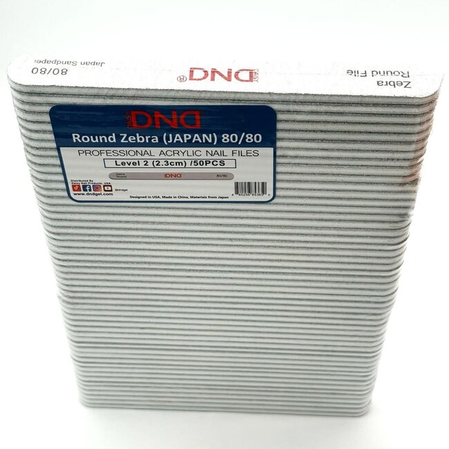 DND - Nail Files - Round - 80/80 - Zebra - Japan - 50 count