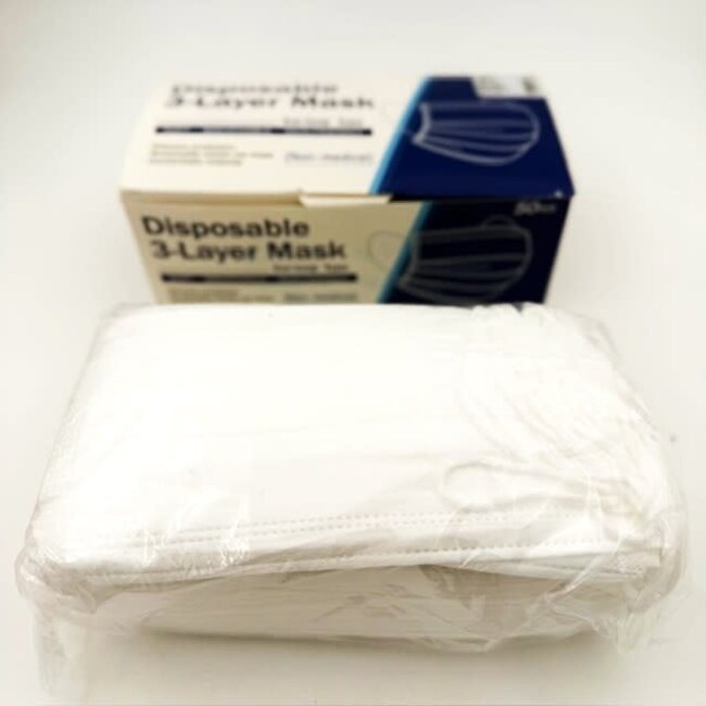 Face Mask - Disposable - White 3 Layer - 50 count