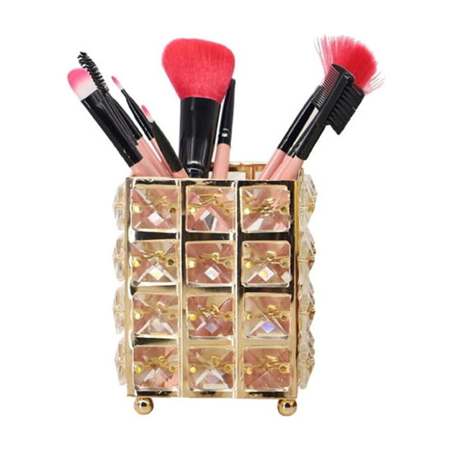 The Studio - Square Brush Holder w/ Square Crystal - Gold