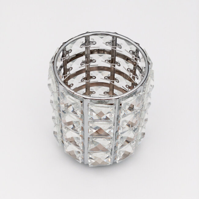 The Studio - Circle Brush Holder w/ Square Crystal - Silver