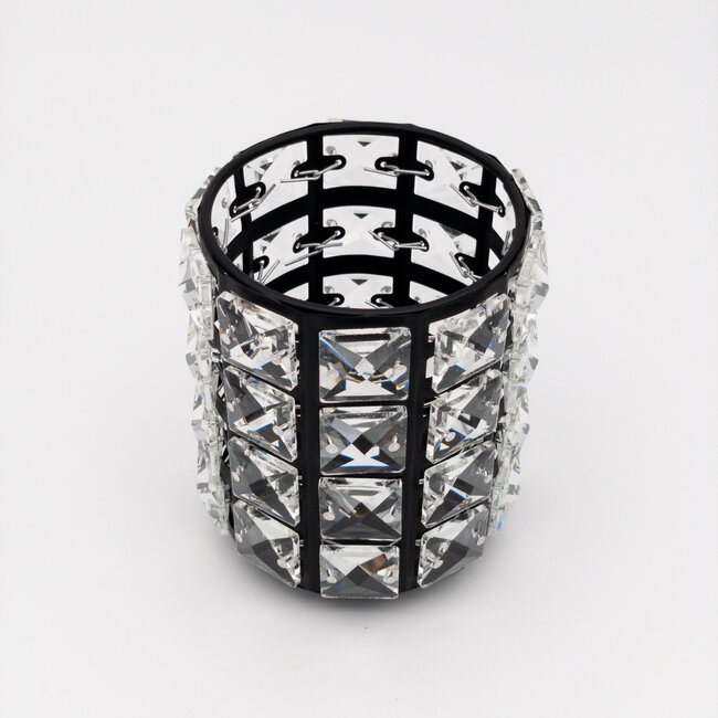The Studio - Circle Brush Holder w/ Square Crystal - Black