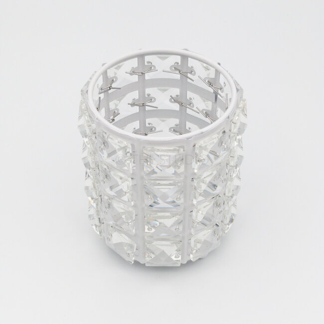 The Studio - Circle Brush Holder w/ Square Crystal - White