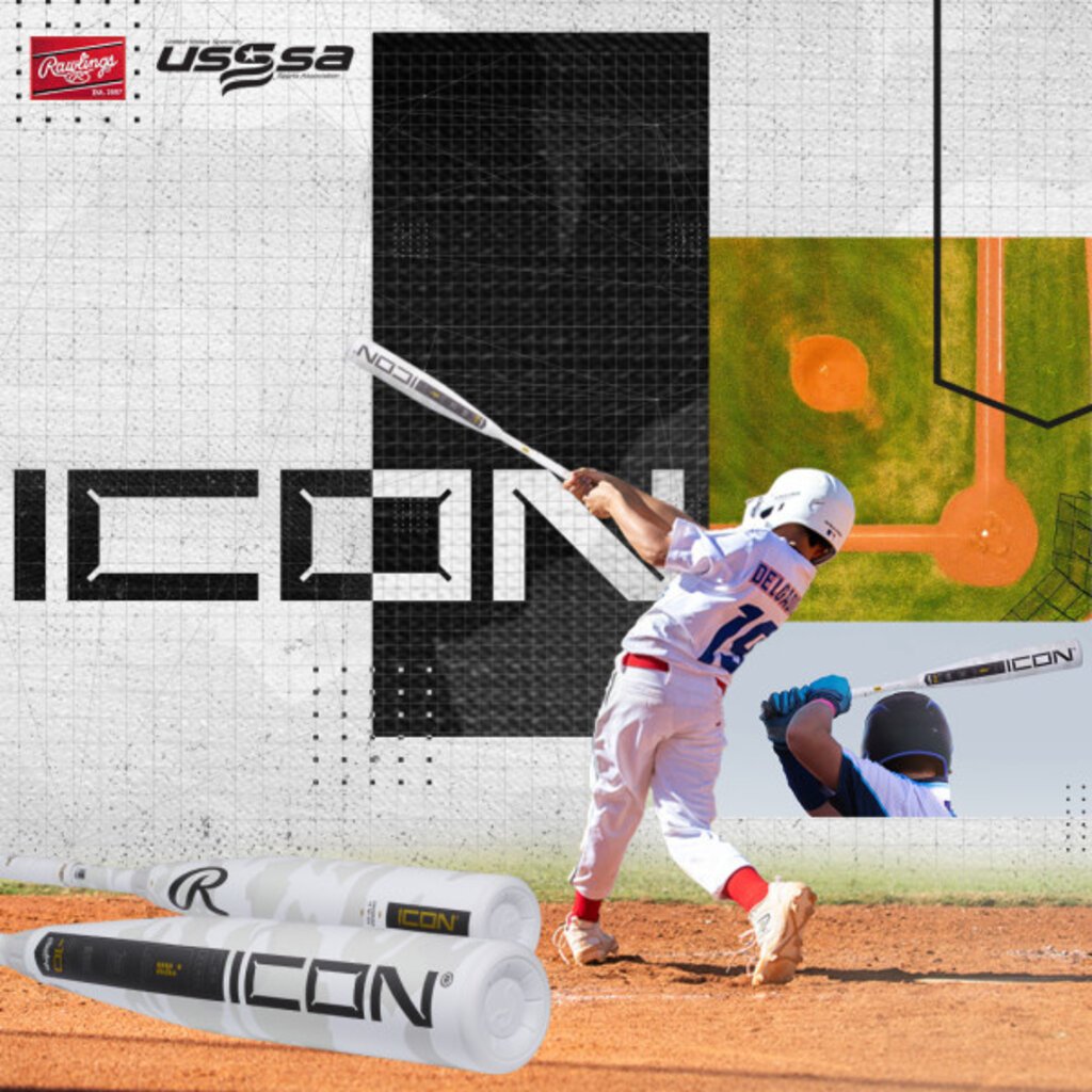 Rawlings 2025 Rawlings Icon -10 USSSA Youth Baseball Bat | Two-Piece Composite | Tuned Balanced Swing Weight | RevGrip | White Camo