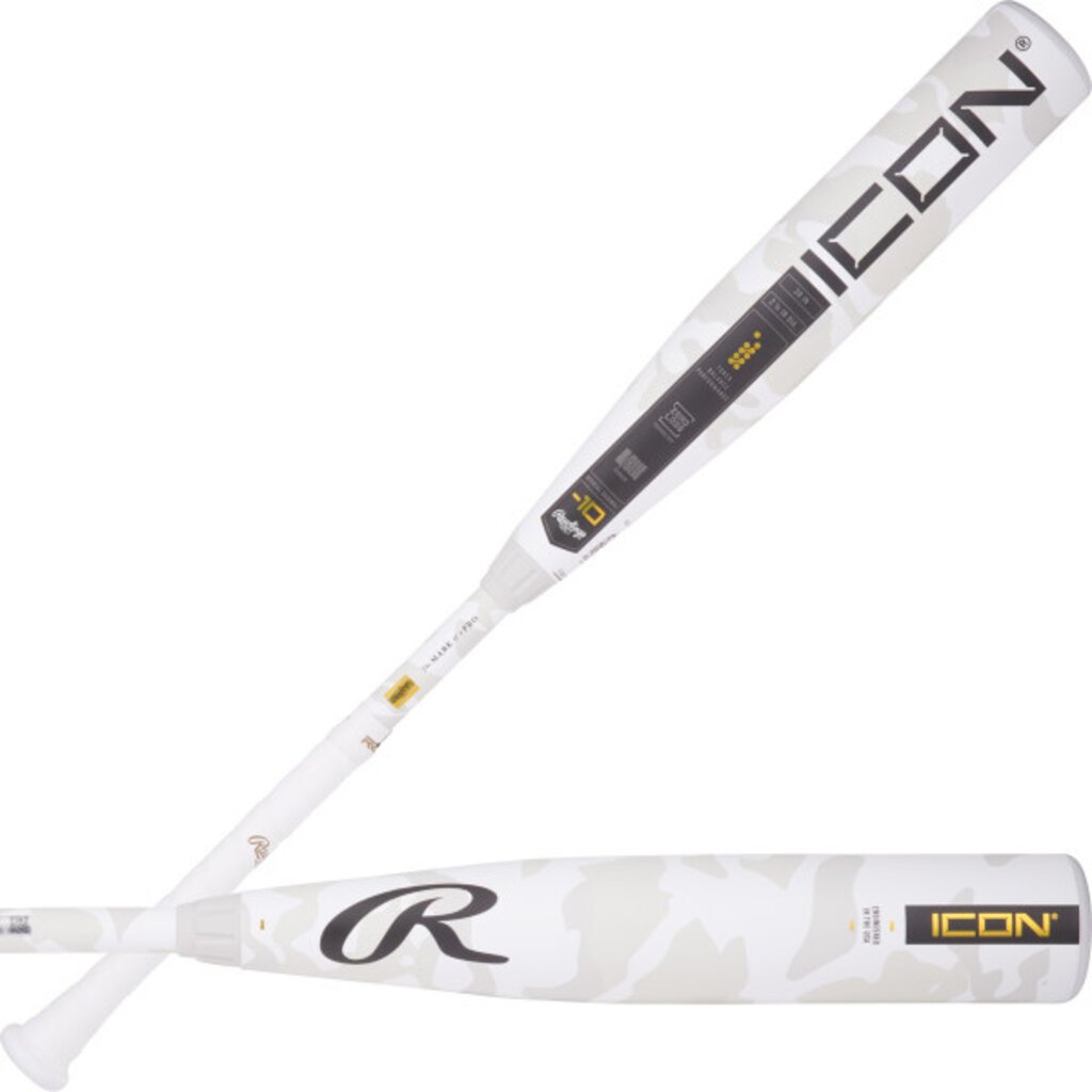 Rawlings 2025 Rawlings Icon -10 USSSA Youth Baseball Bat | Two-Piece Composite | Tuned Balanced Swing Weight | RevGrip | White Camo