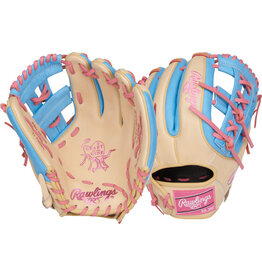 Rawlings Rawlings Heart of the Hide 11.5-Inch Infield Glove – Camel/Columbia Blue with Pink Laces