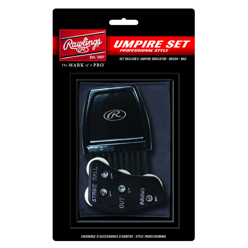 Rawlings Rawlings Pro Umpire Accessory Set – Bag, Brush, 4-Dial Indicator – Deluxe Blister Pack Kit