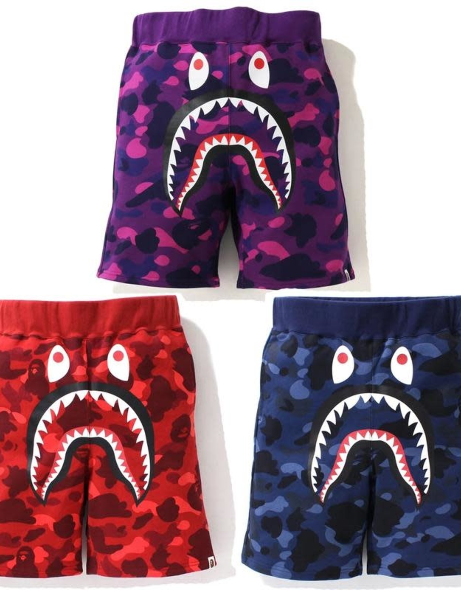 color camo shark sweat shorts