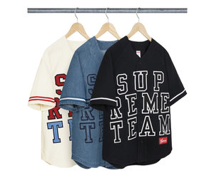 Supreme 2022 Denim Baseball Jersey Shirt - Black Casual Shirts