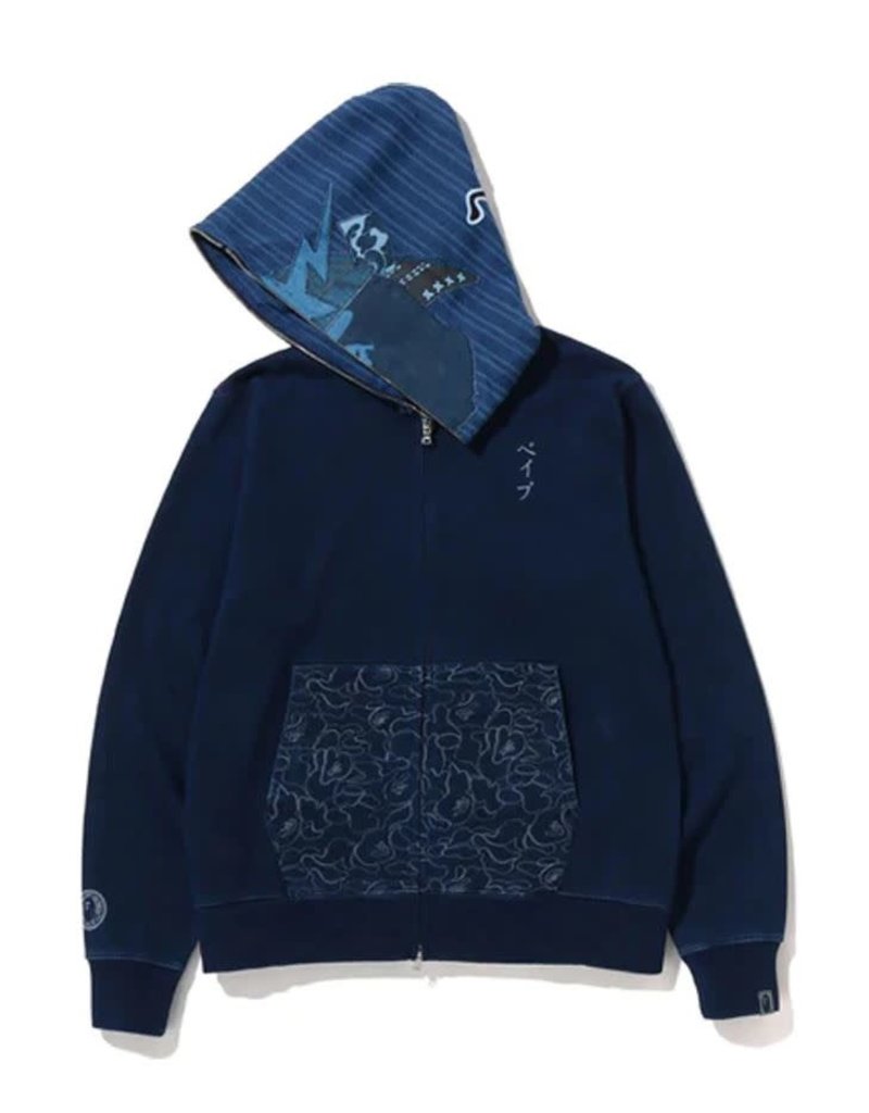 Abathing Ape BAPE SAMURAI INDIGO FULL ZIP HOODIE SIZE L