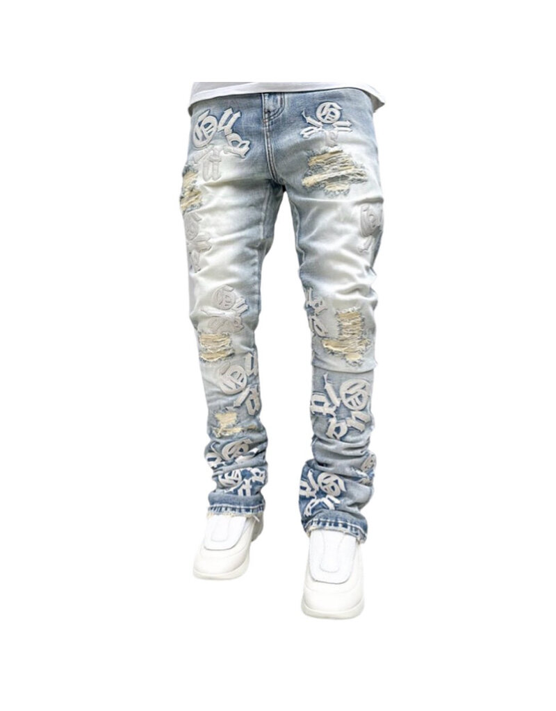 Guapi Guapi Powder Blue Logos Stacked Denim