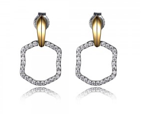 Elle .925 Rhodium and Yellow Plated CZ Open Drop Earrings