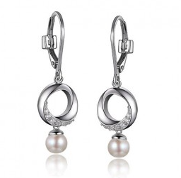 Elle .925 Rhodium Plated CZ and Pearl Dangle Earrings
