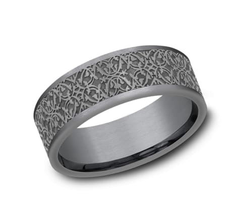 Benchmark 7MM Tantalum Patterend Inlay Wedding Band