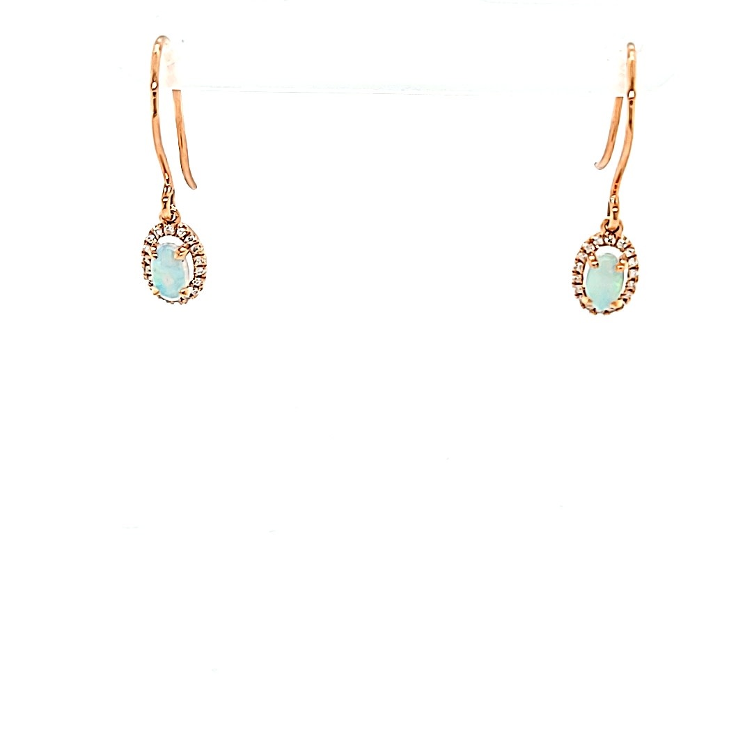 14KR Opal Halo Dangle Earrings 14KR Opal Halo Dangle Earrings