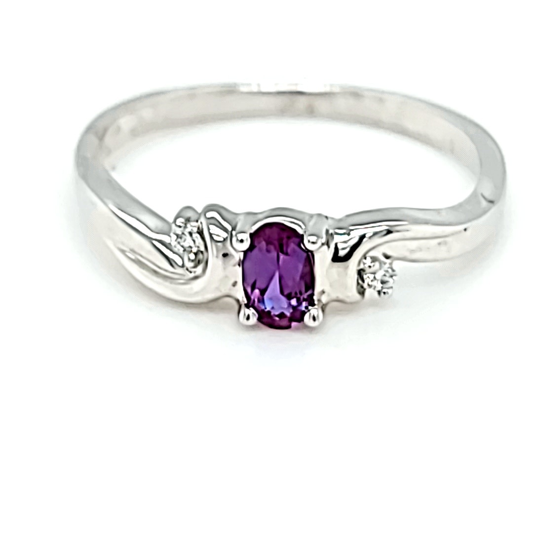 14KW Chatham Alexandrite and Diamond Ring