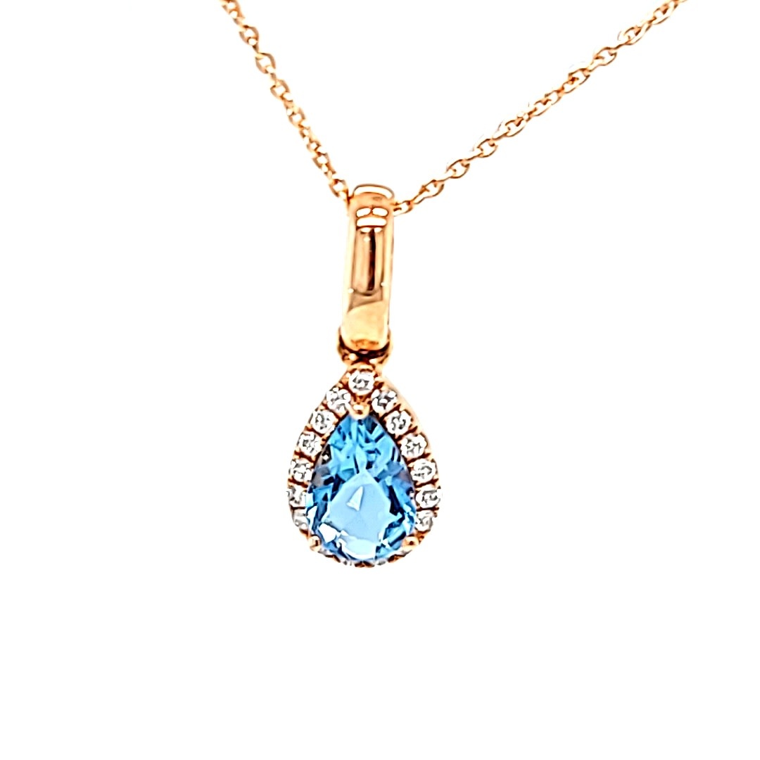 14KR Pear Shaped Aquamarine Halo Pendant 14KR Pear Shaped Aquamarine Halo Pendant