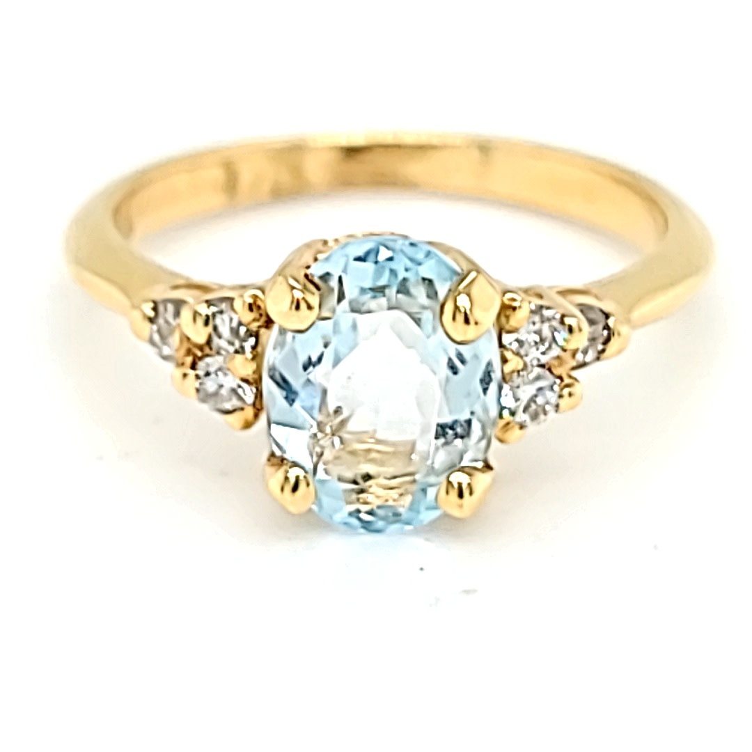 14KY Aquamarine and Diamond Ring