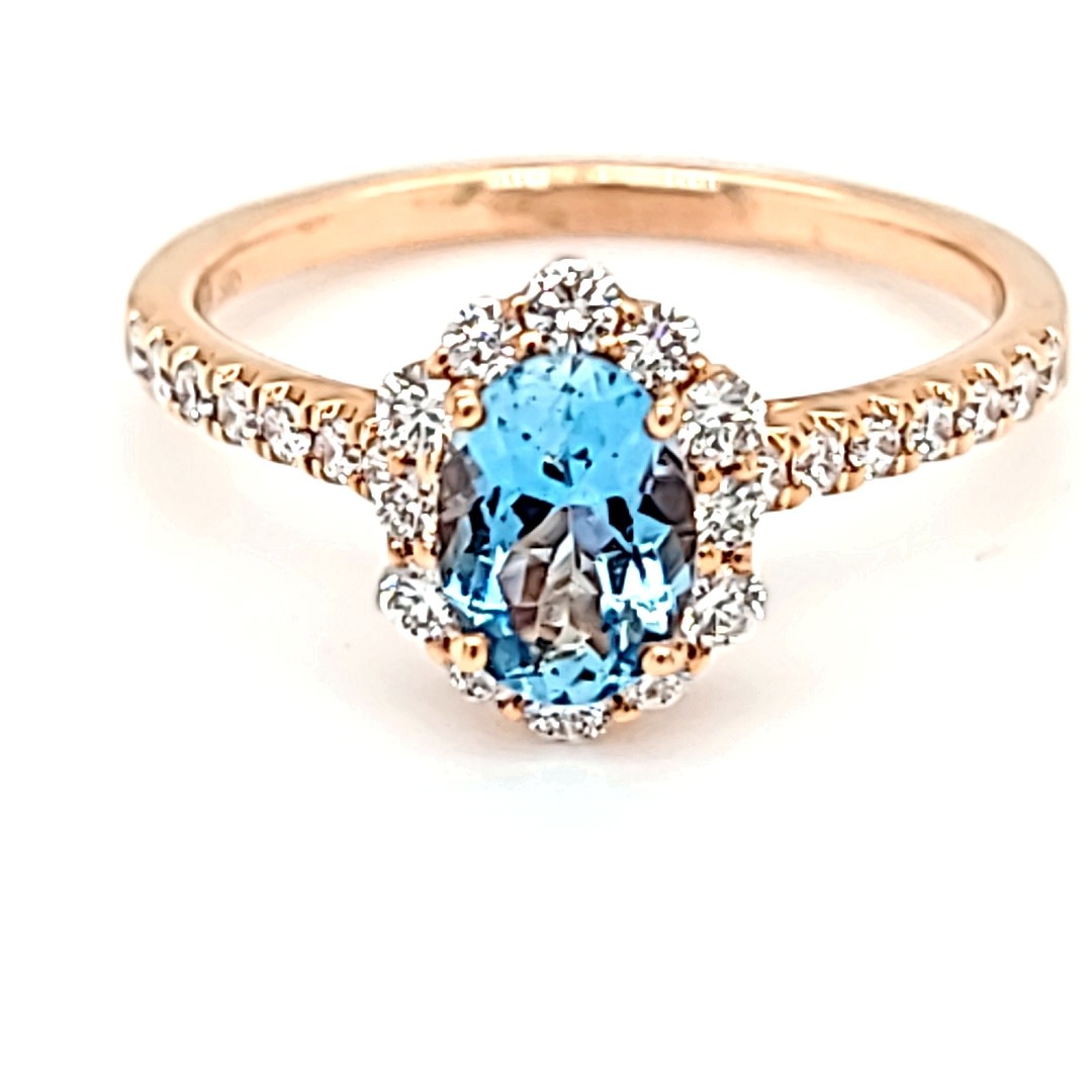 14KR Oval Aquamarine Halo Ring