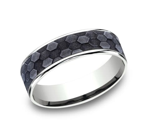 Benchmark 6.5mm Tantalum honeycomb wedding band with white gold