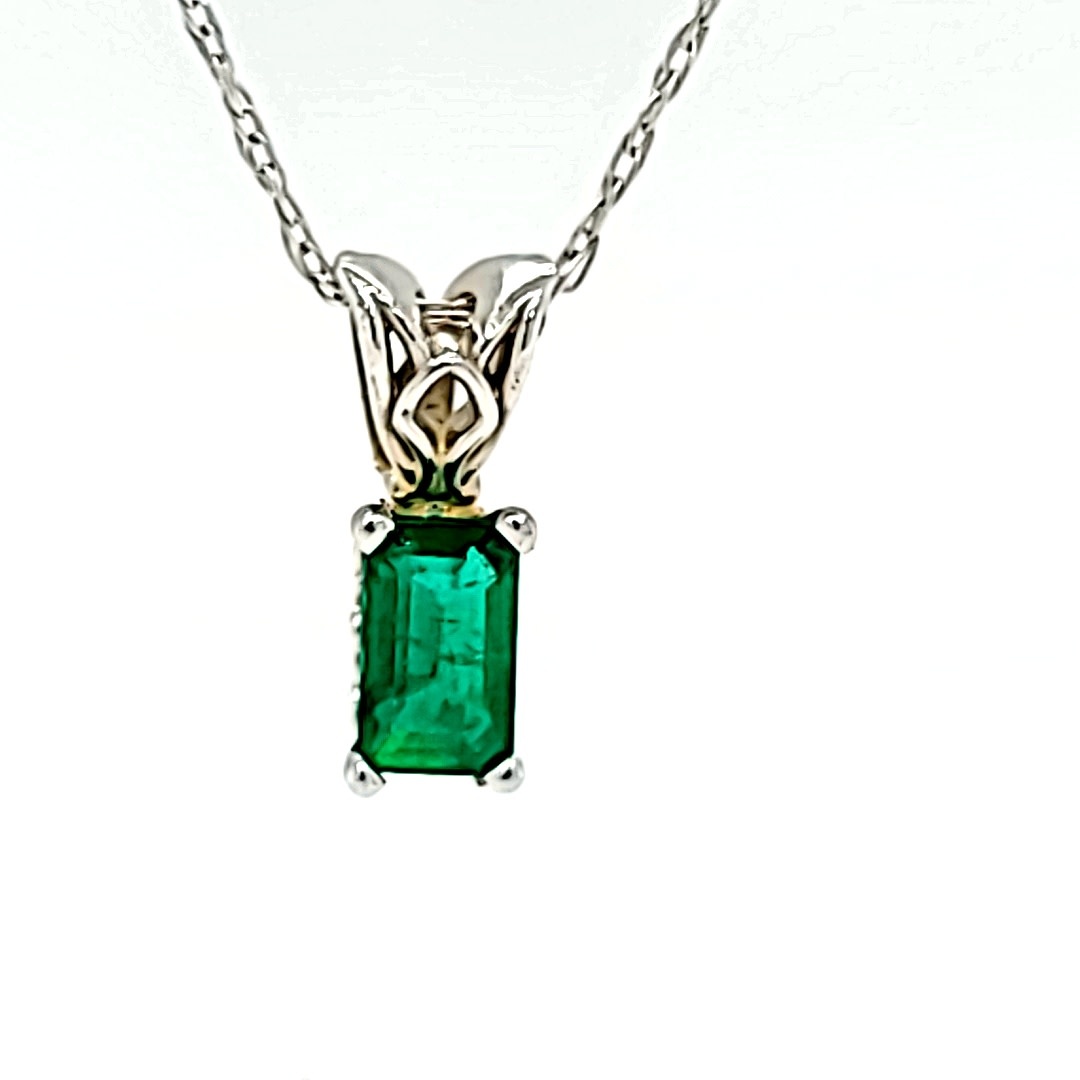 14KW 0.18CT Emerald Cut Emerald Pendant