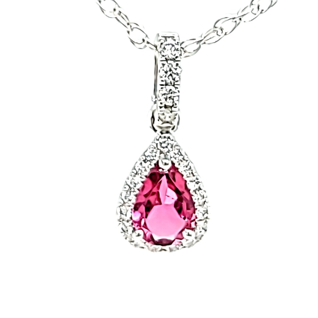 14KW Pear Pink Tourmaline Halo Pendant 14KW Pear Pink Tourmaline Halo Pendant